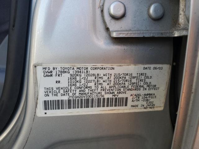 2003 Toyota Rav4 VIN: JTEGH20V330115156 Lot: 62724004