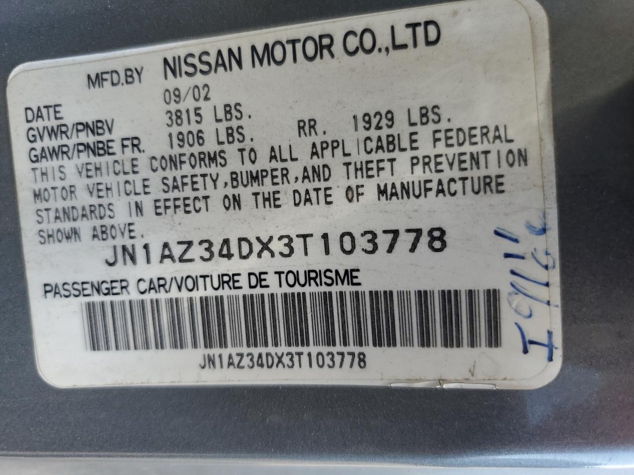 JN1AZ34DX3T103778 2003 Nissan 350Z Coupe