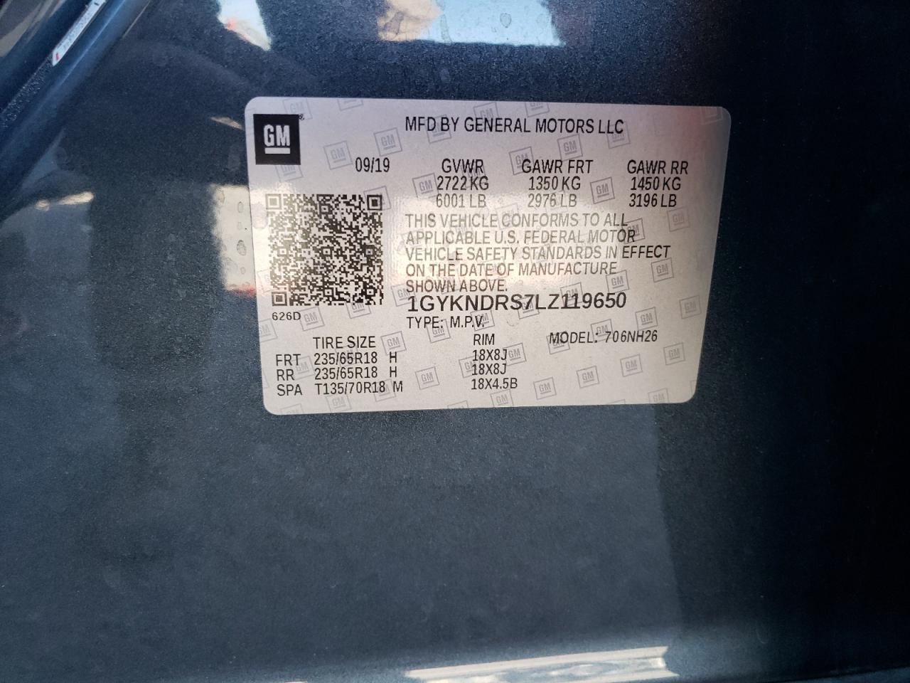 1GYKNDRS7LZ119650 2020 Cadillac Xt5 Premium Luxury