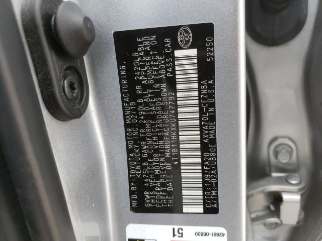 VIN 4T1B11HKXKU747792 2019 Toyota Camry, L no.12