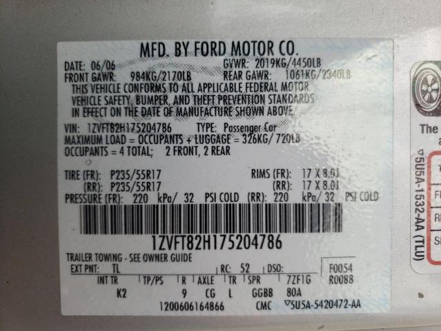 2007 Ford Mustang Gt VIN: 1ZVFT82H175204786 Lot: 61983214