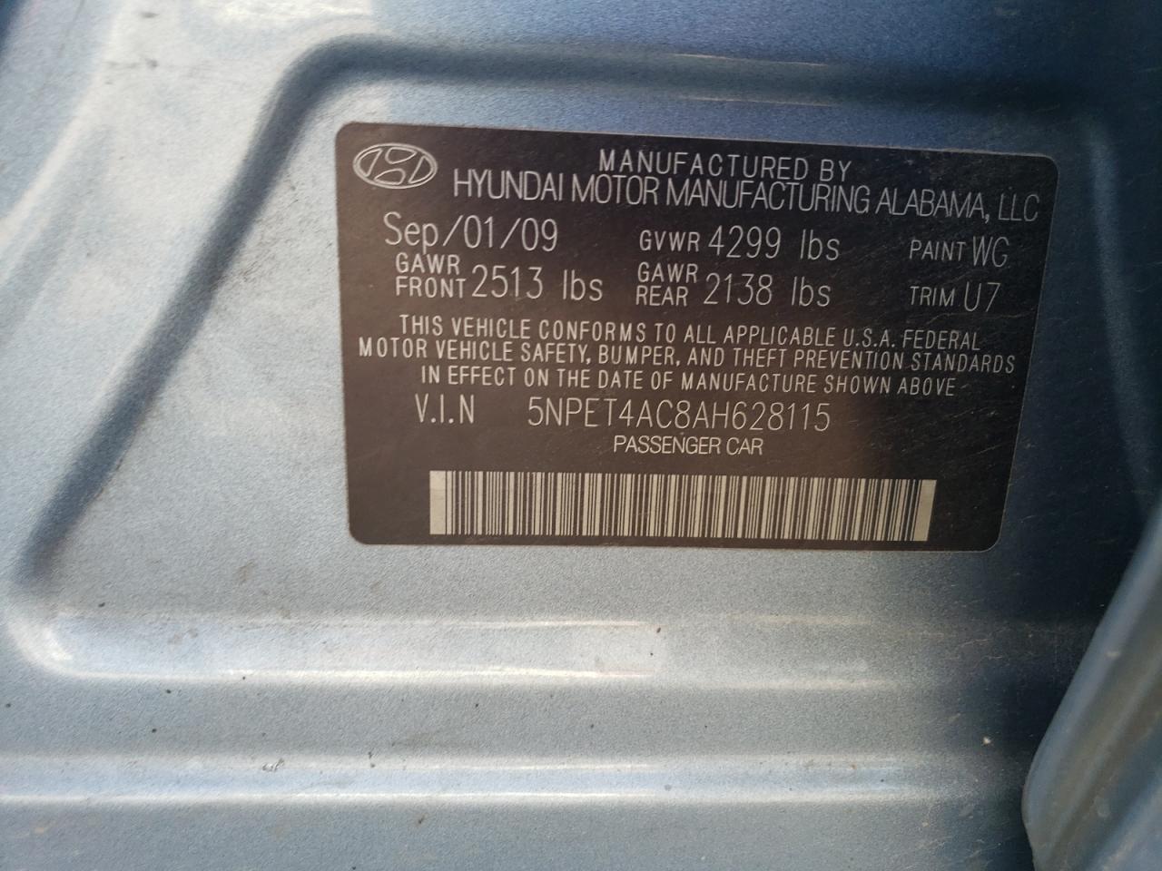 5NPET4AC8AH628115 2010 Hyundai Sonata Gls