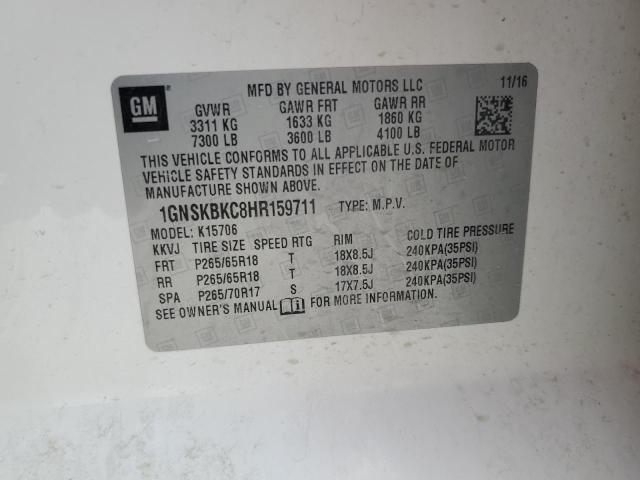 2017 Chevrolet Tahoe K1500 Lt VIN: 1GNSKBKC8HR159711 Lot: 63057154