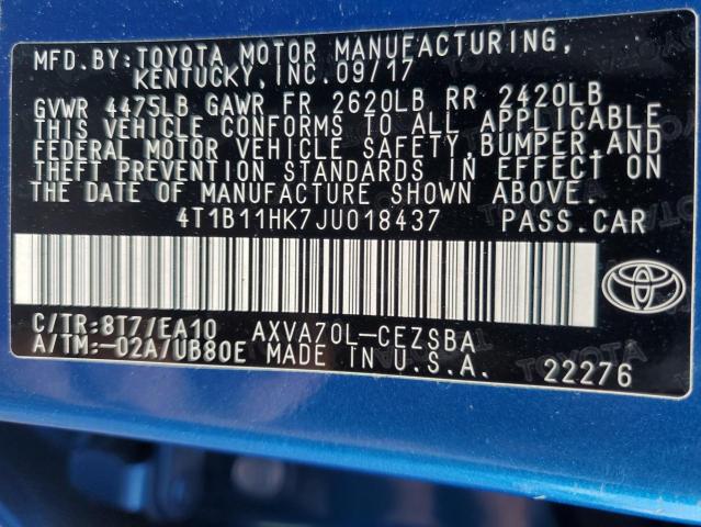 VIN 4T1B11HK7JU018437 2018 Toyota Camry, L no.13