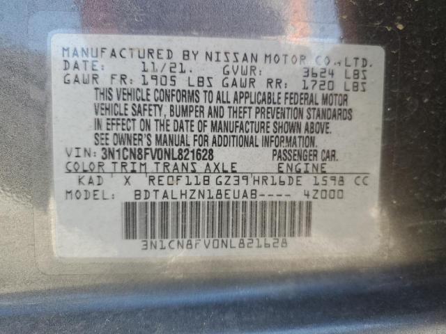 2022 Nissan Versa Sr VIN: 3N1CN8FV0NL821628 Lot: 61572164