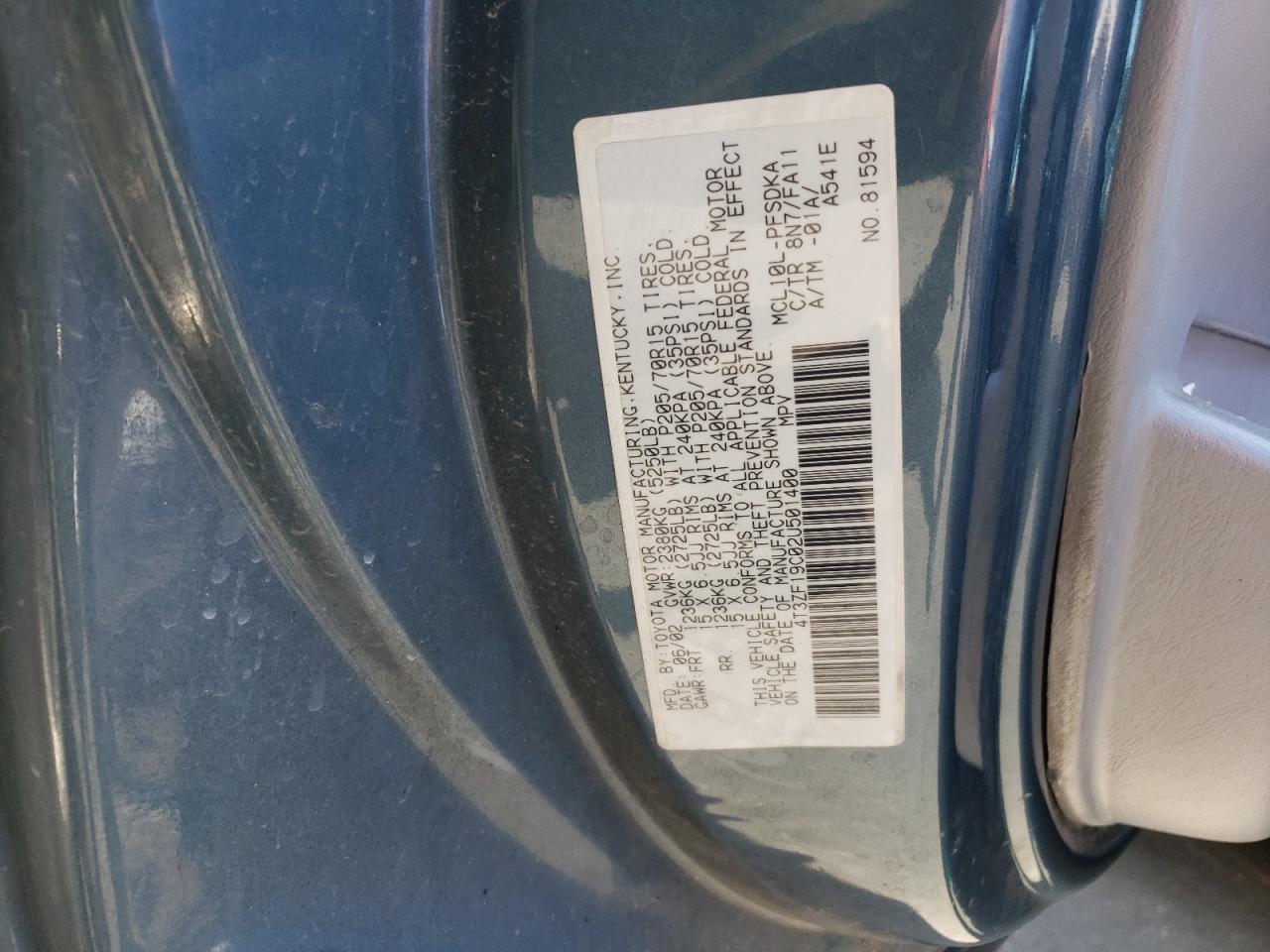 4T3ZF19C02U501400 2002 Toyota Sienna Ce