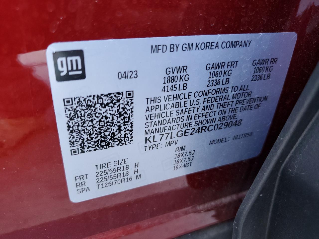 KL77LGE24RC029048 CHEVROLET TRAX 1RS 2024