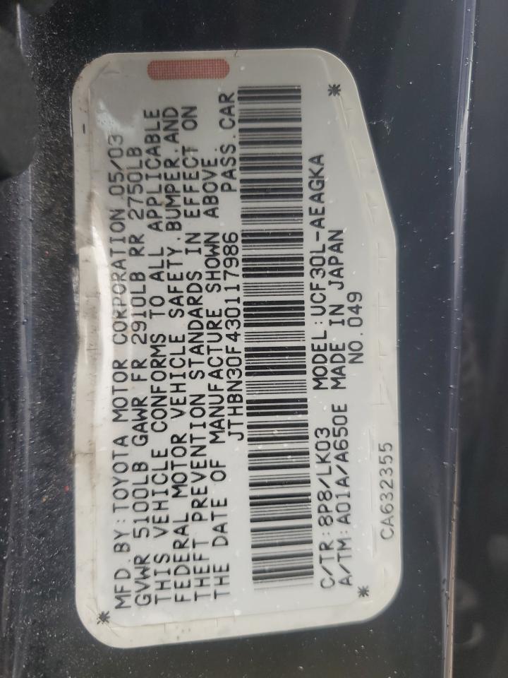 JTHBN30F430117986 2003 Lexus Ls 430