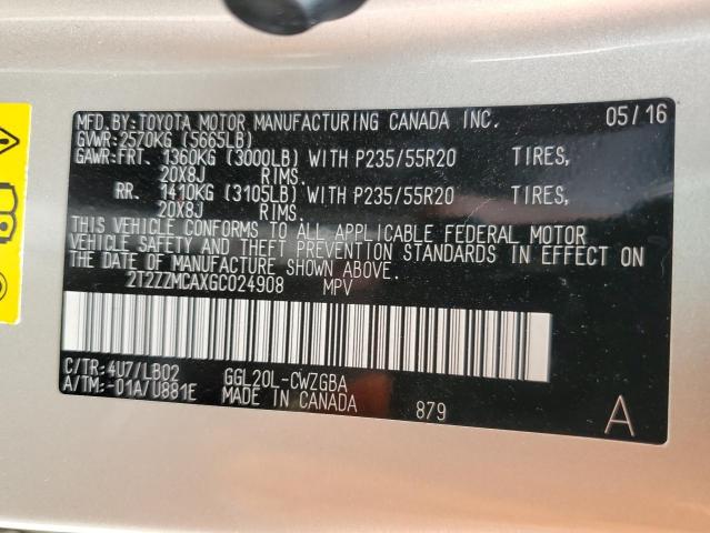 2016 LEXUS RX 350 - 2T2ZZMCAXGC024908