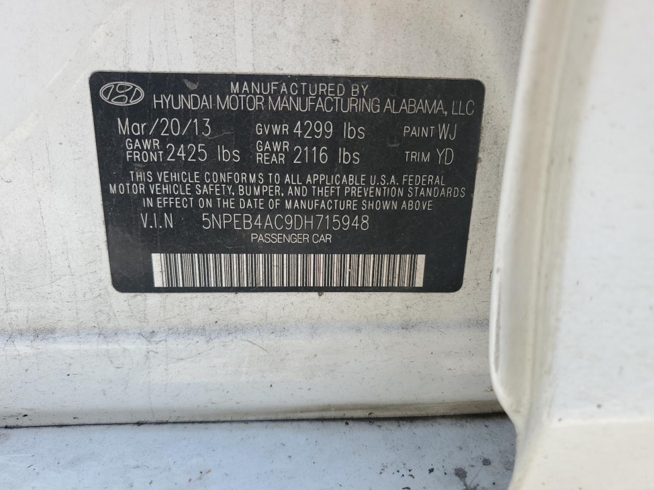 2013 Hyundai Sonata Gls vin: 5NPEB4AC9DH715948