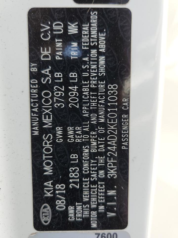 3KPF24AD2KE011038 2019 Kia Forte Fe