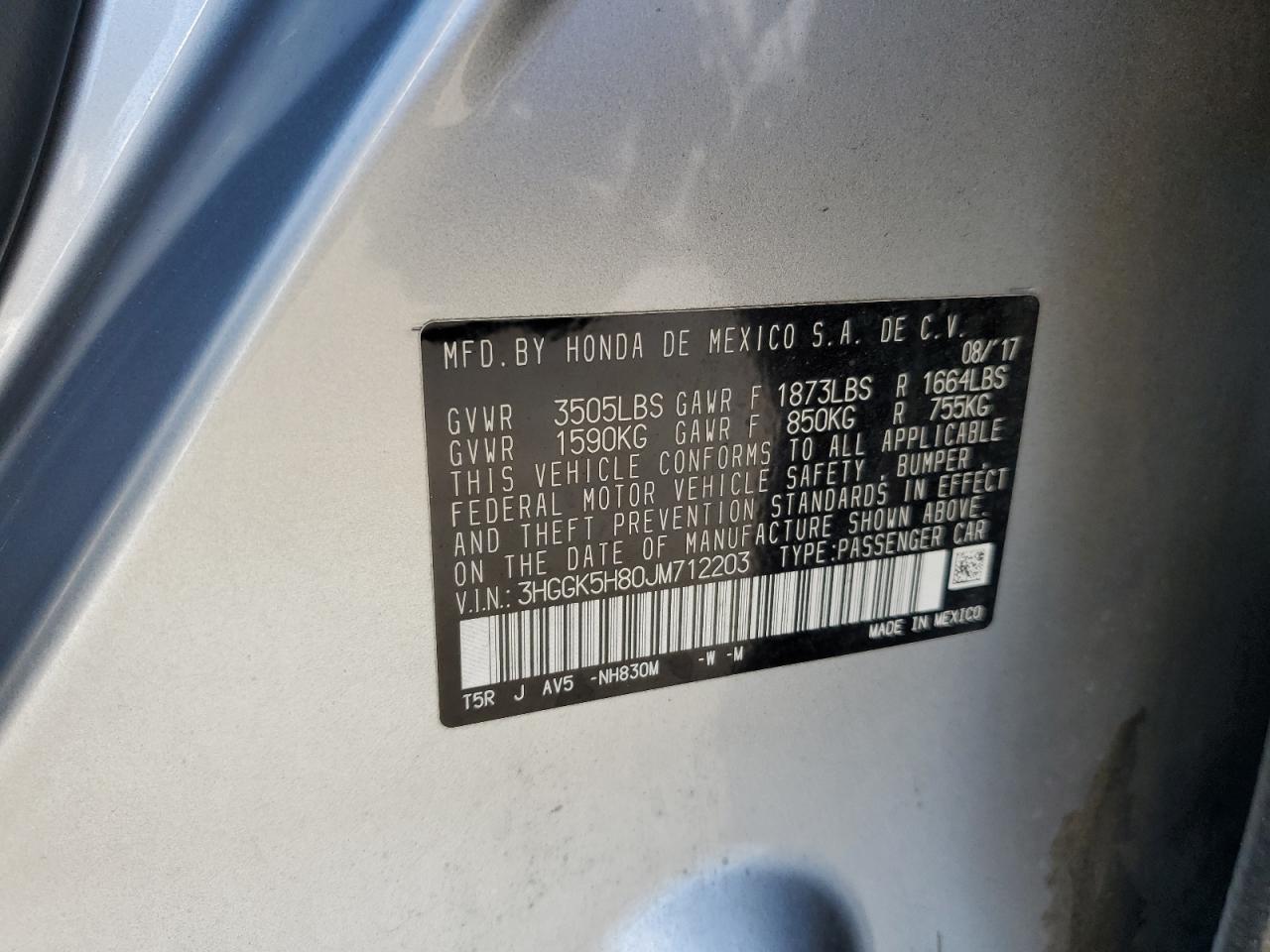 3HGGK5H80JM712203 2018 Honda Fit Ex