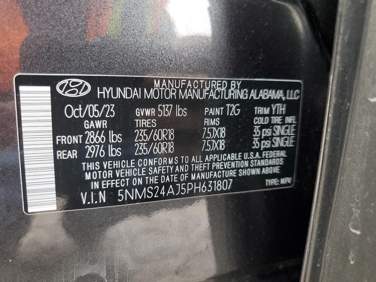 5NMS24AJ5PH631807 2023 Hyundai Santa Fe Sel