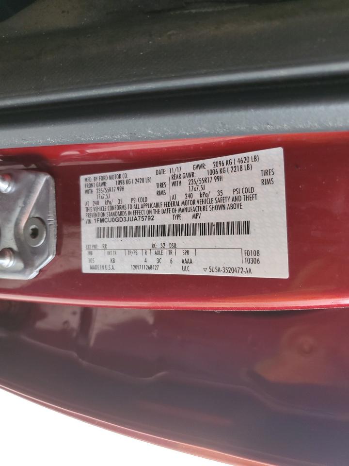 1FMCU0GD3JUA75792 2018 Ford Escape Se