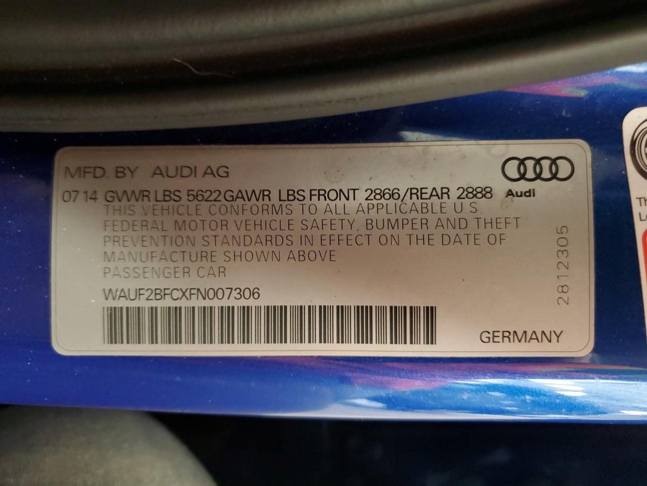 WAUF2BFCXFN007306 2015 Audi S6