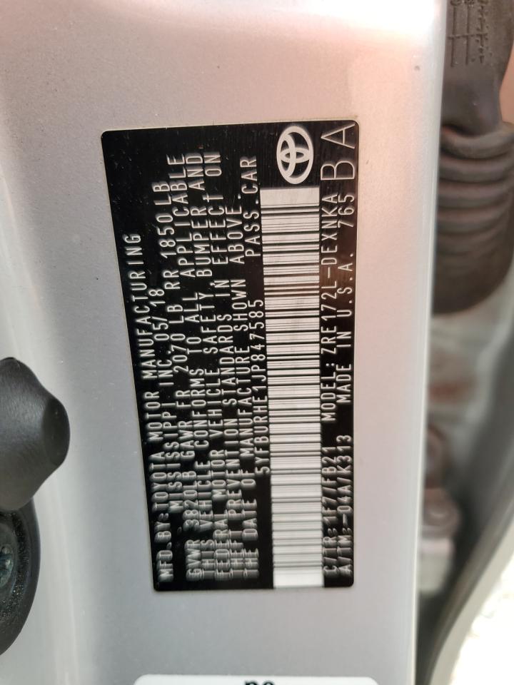 5YFBURHE1JP847585 TOYOTA COROLLA 2018