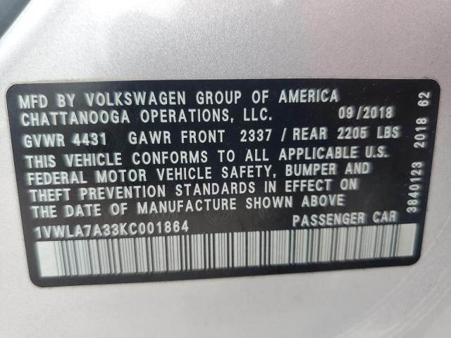 2019 VOLKSWAGEN PASSAT WOL - 1VWLA7A33KC001864