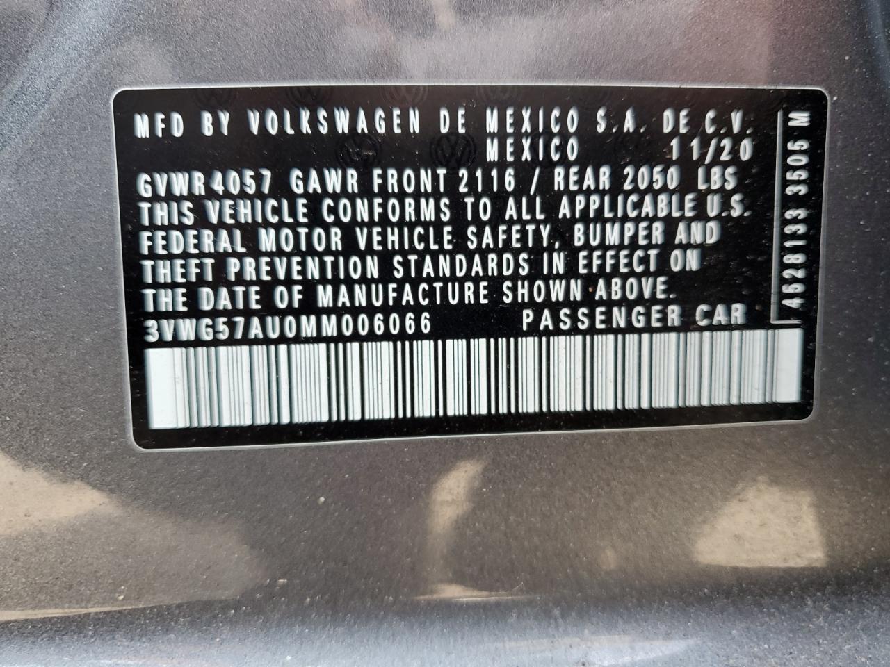 3VWG57AU0MM006066 2021 Volkswagen Golf