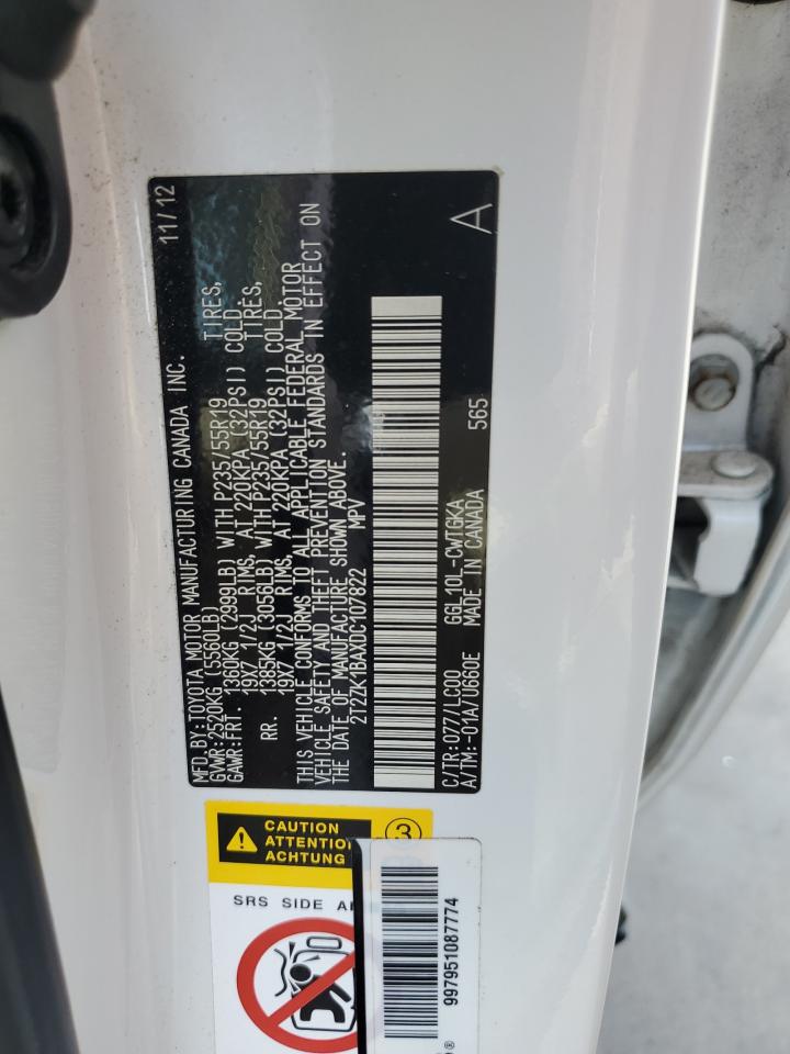 2T2ZK1BAXDC107822 2013 Lexus Rx 350