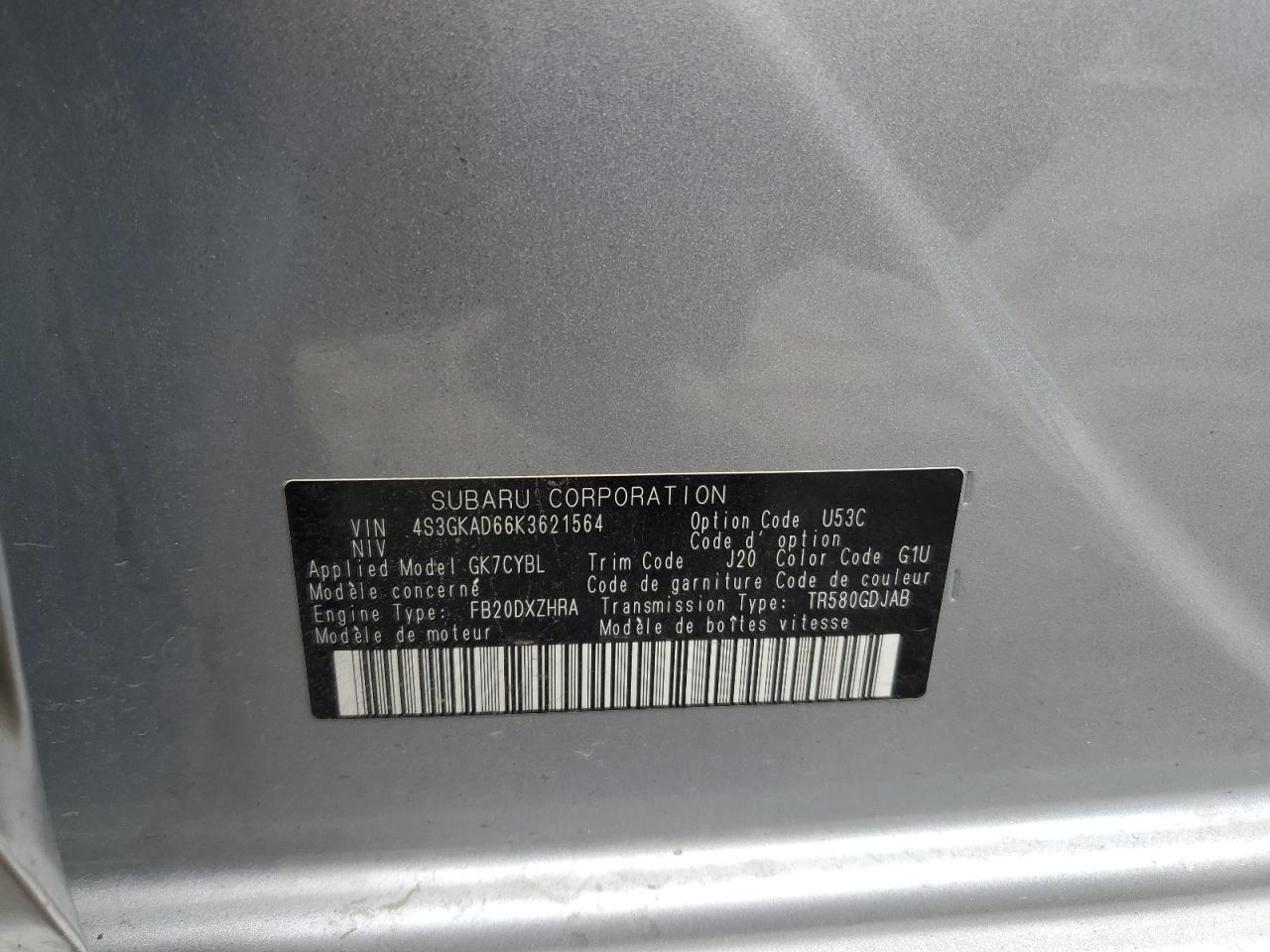 4S3GKAD66K3621564 2019 Subaru Impreza Premium