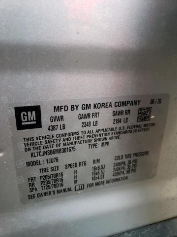 2021 Chevrolet Trax Ls VIN: KL7CJNSB6MB301675 Lot: 62929894