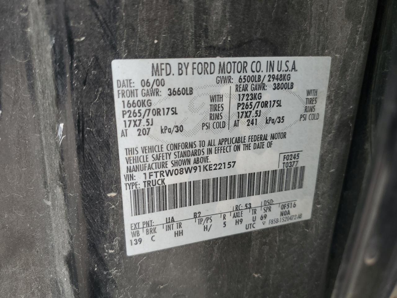 1FTRW08W91KE22157 2001 Ford F150 Supercrew