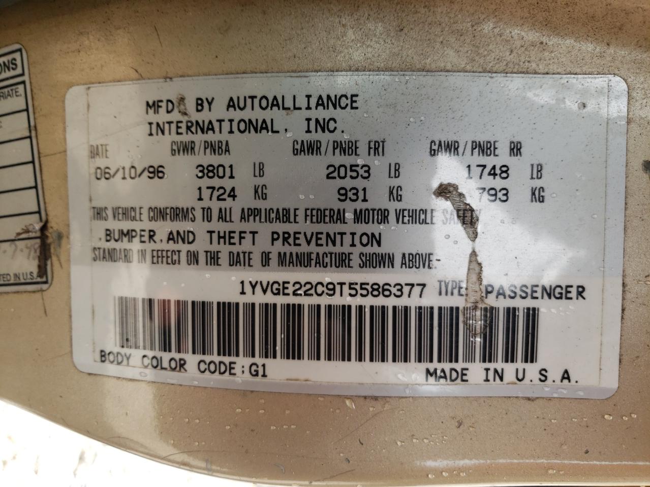 1YVGE22C9T5586377 1996 Mazda 626 Dx