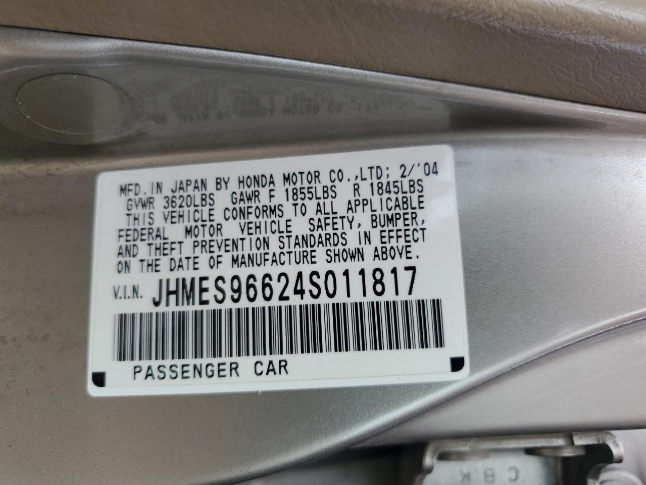 JHMES96624S011817 2004 Honda Civic Hybrid