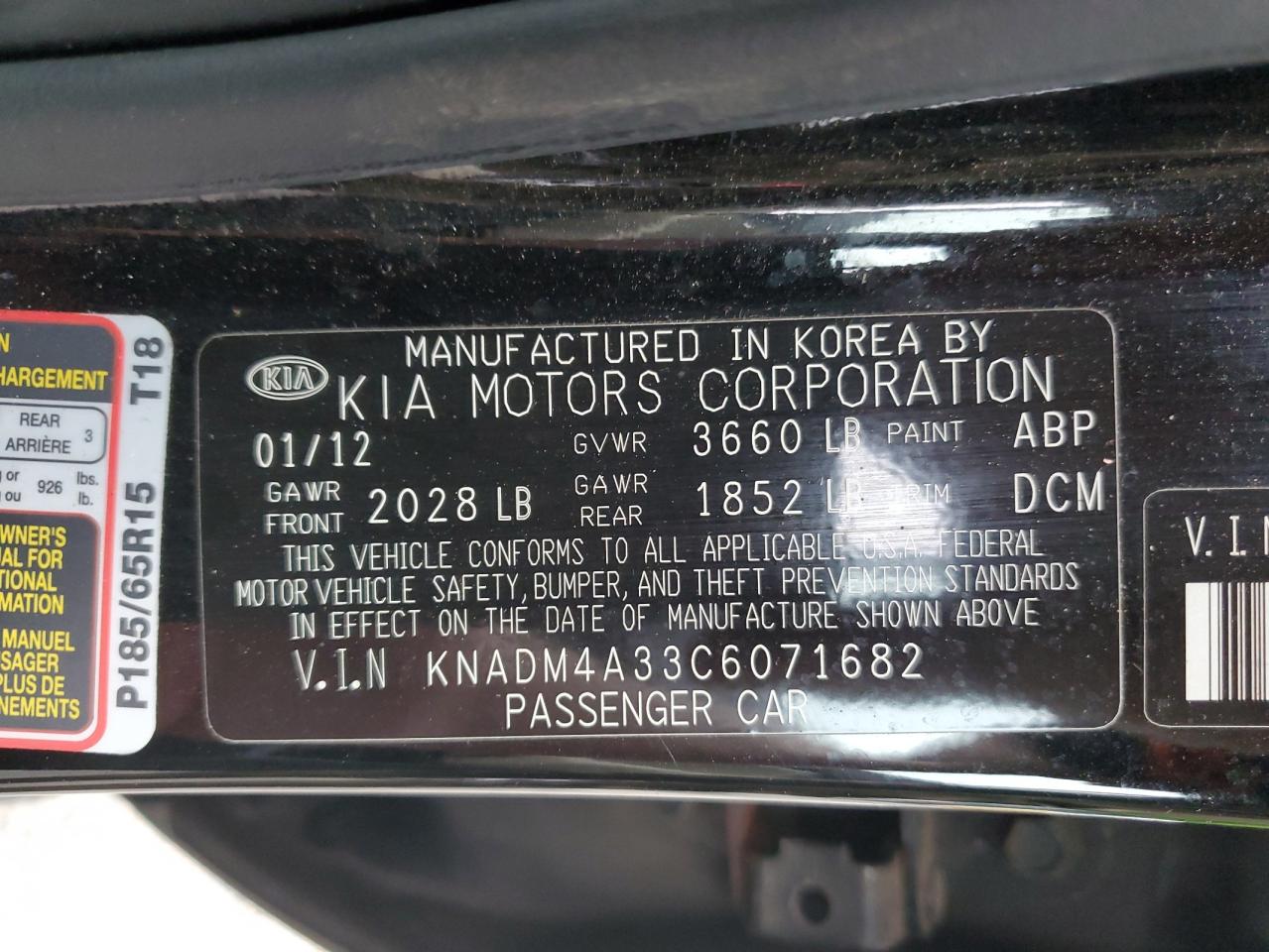 KNADM4A33C6071682 2012 Kia Rio Lx