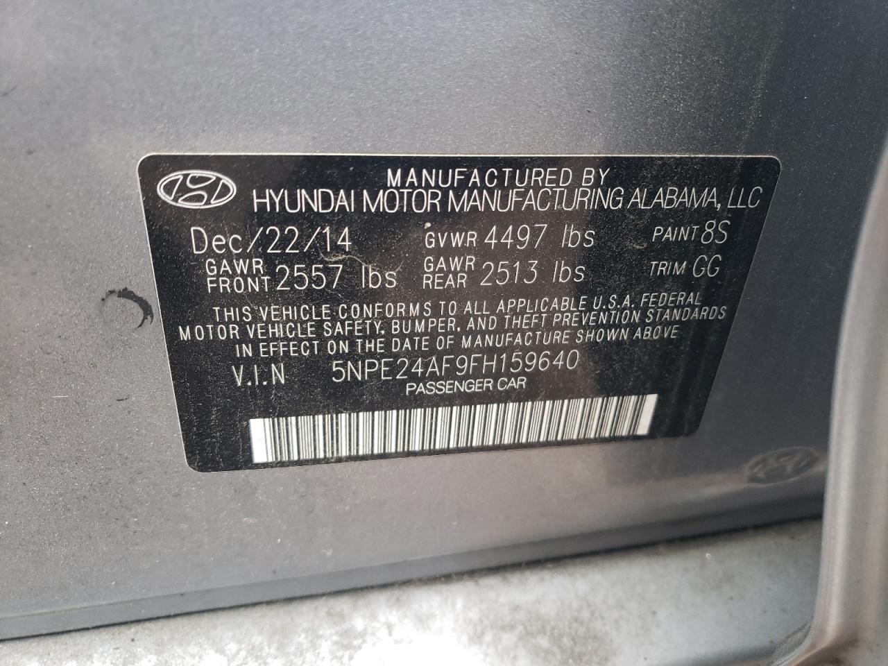 5NPE24AF9FH159640 2015 Hyundai Sonata Se