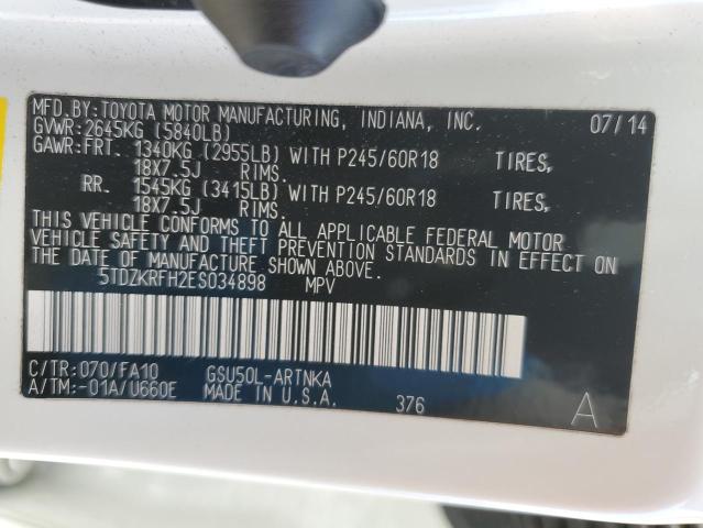 VIN 5TDZKRFH2ES034898 2014 Toyota Highlander, LE no.12