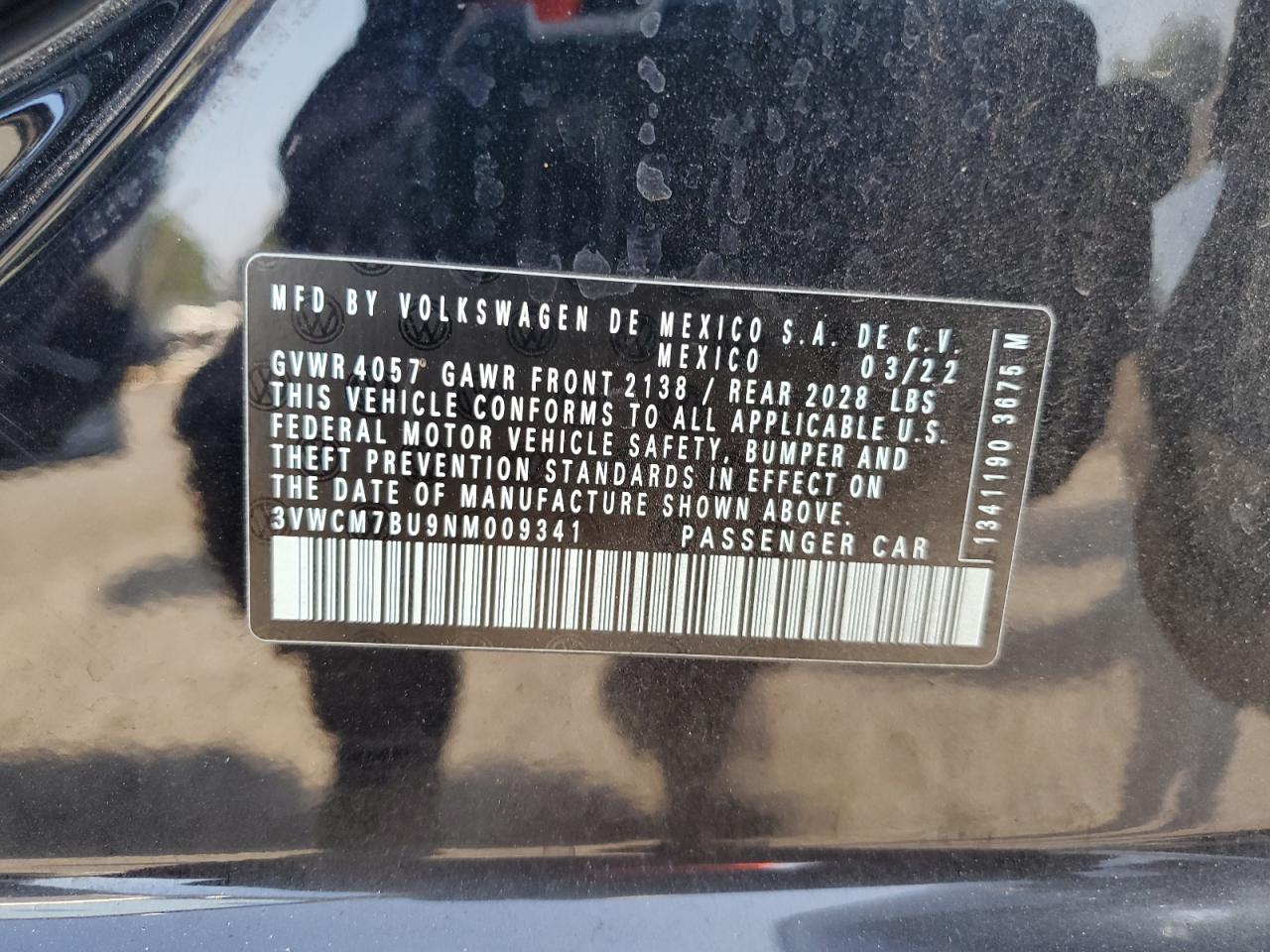 3VWCM7BU9NM009341 2022 Volkswagen Jetta S