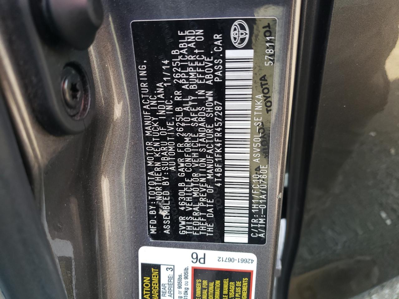 4T4BF1FK4FR457287 2015 Toyota Camry Le