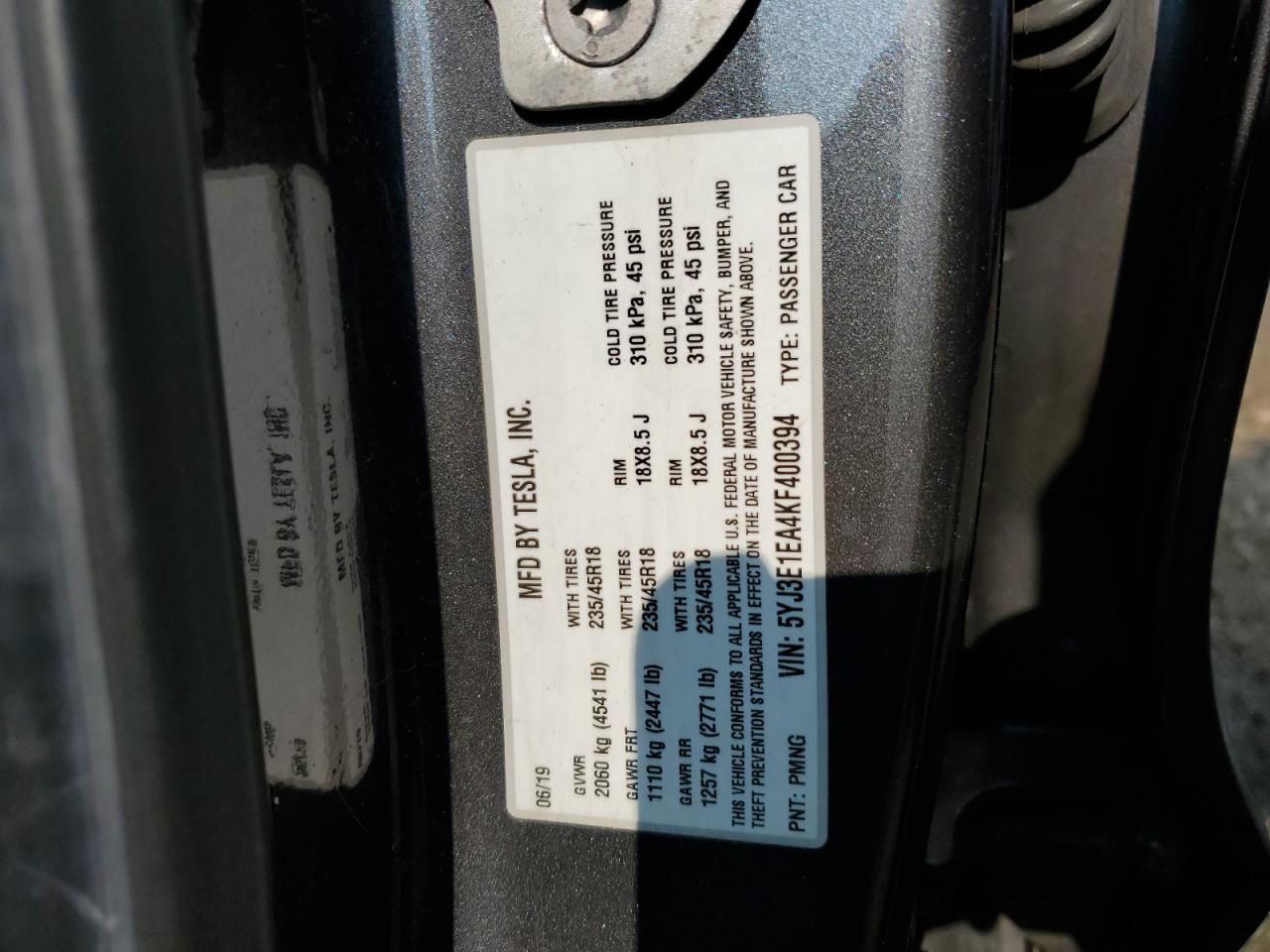 5YJ3E1EA4KF400394 2019 Tesla Model 3