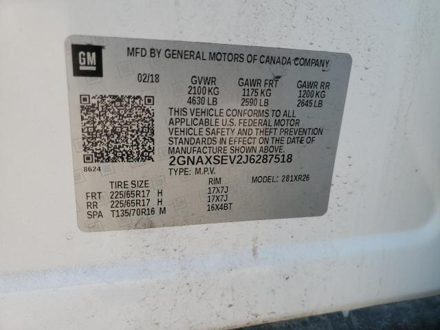 2018 CHEVROLET EQUINOX LT - 2GNAXSEV2J6287518
