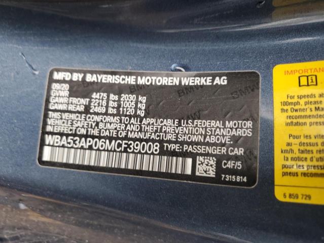 2021 BMW 430I WBA53AP06MCF39008  65471364