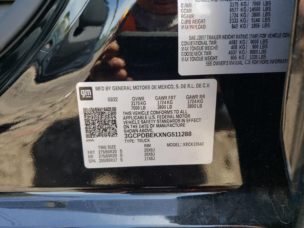 3GCPDBEKXNG511288 2022 Chevrolet Silverado K1500 Custom