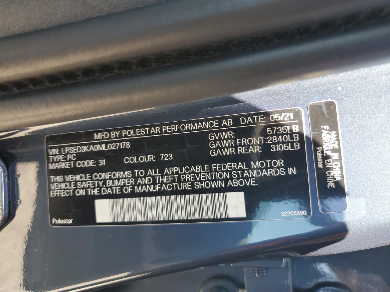 LPSED3KA0ML027178 2021 Polestar 2