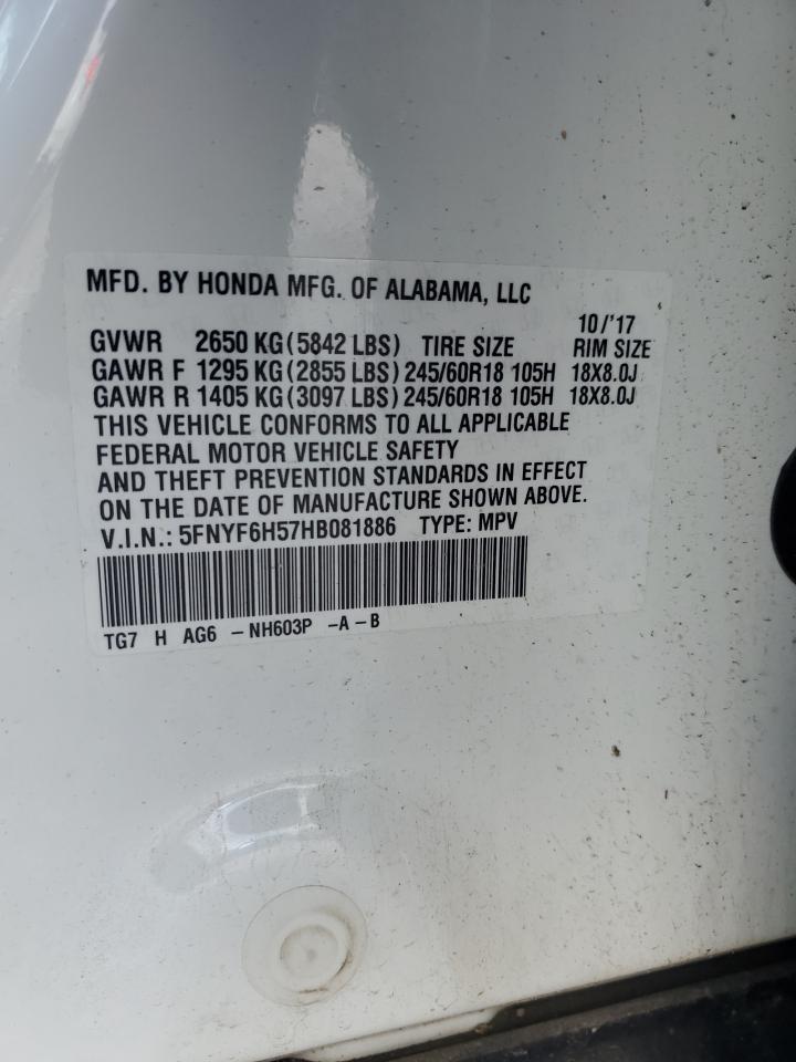 5FNYF6H57HB081886 2017 Honda Pilot Exl