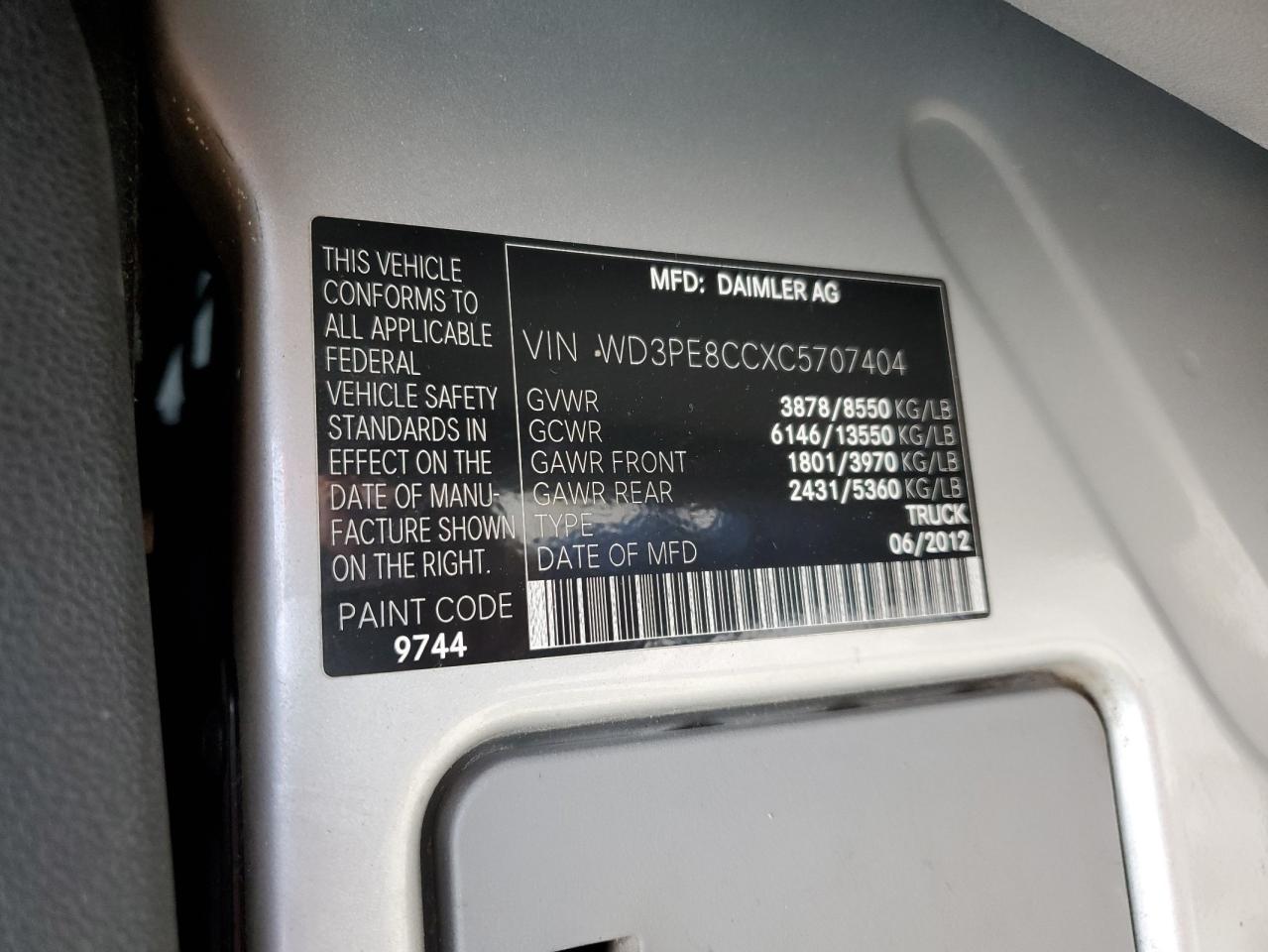 WD3PE8CCXC5707404 2012 Mercedes-Benz Sprinter 2500