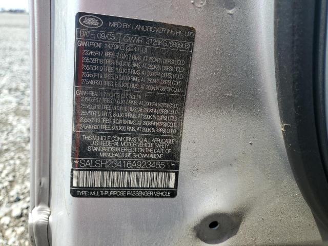 2006 Land Rover Range Rover Sport Supercharged VIN: SALSH23416A923465 Lot: 62149044
