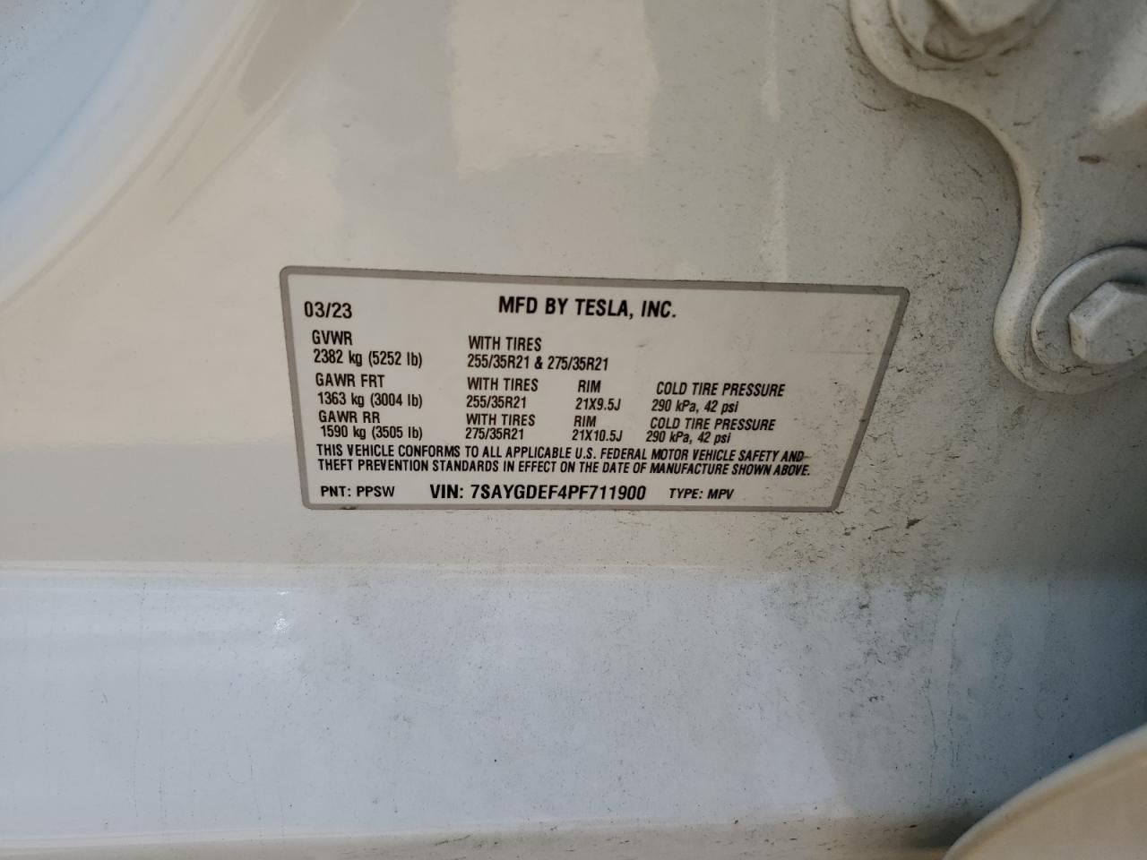 7SAYGDEF4PF711900 2023 Tesla Model Y