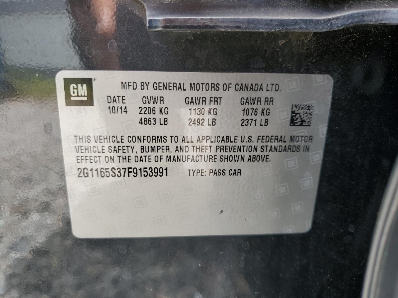 2G1165S37F9153991 2015 Chevrolet Impala Ltz