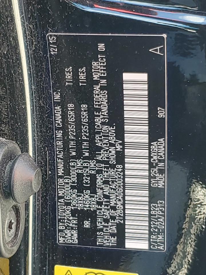 2T2BGMCA0GC003248 2016 Lexus Rx 450H Base