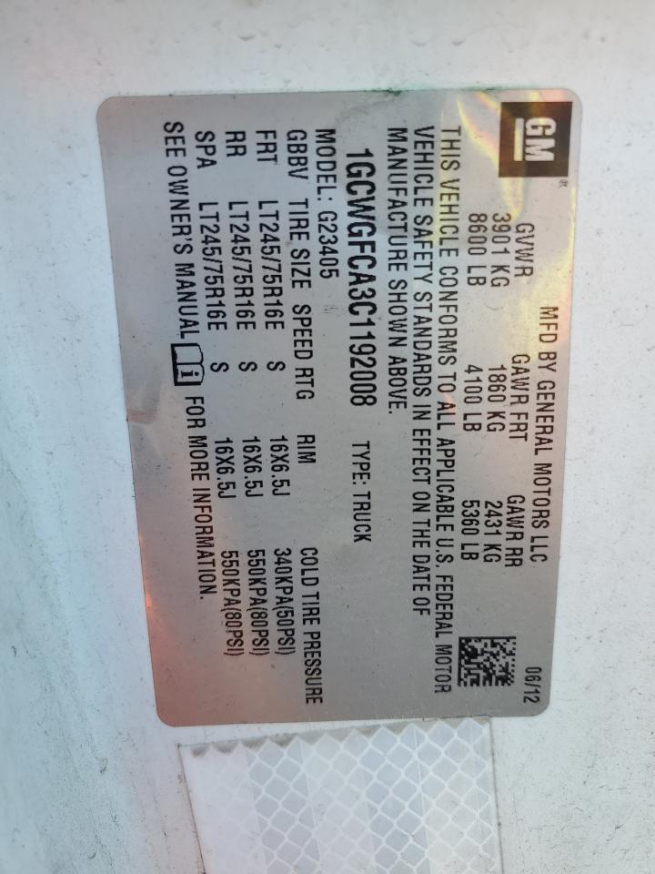 1GCWGFCA3C1192008 2012 Chevrolet Express G2500