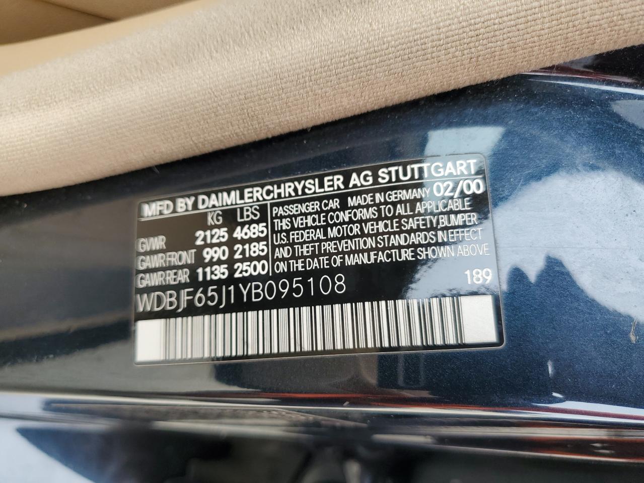 WDBJF65J1YB095108 2000 Mercedes-Benz E 320