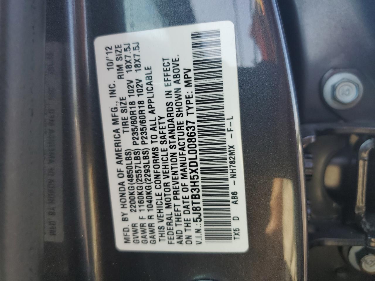 5J8TB3H5XDL008637 2013 Acura Rdx Technology