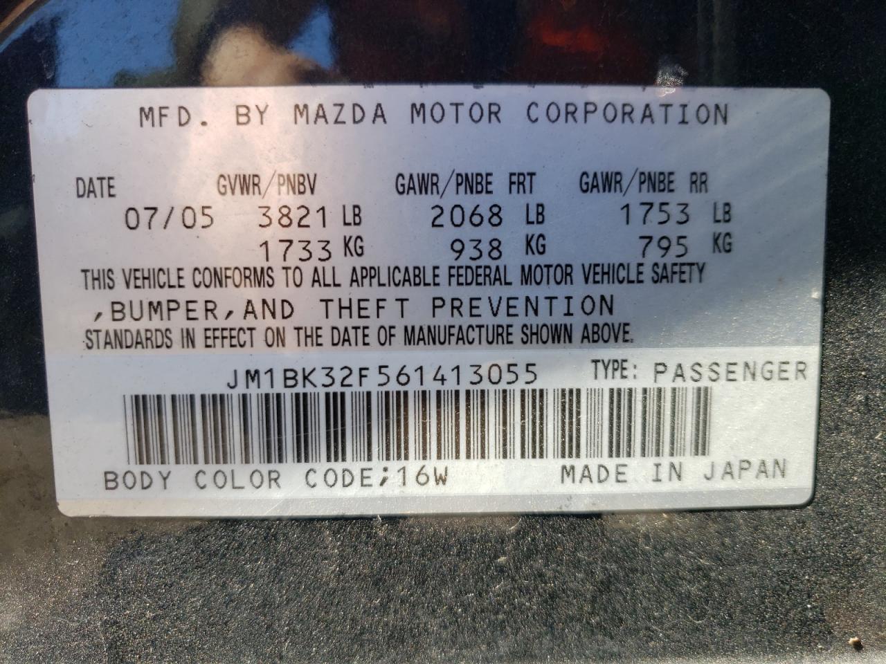 JM1BK32F561413055 2006 Mazda 3 I