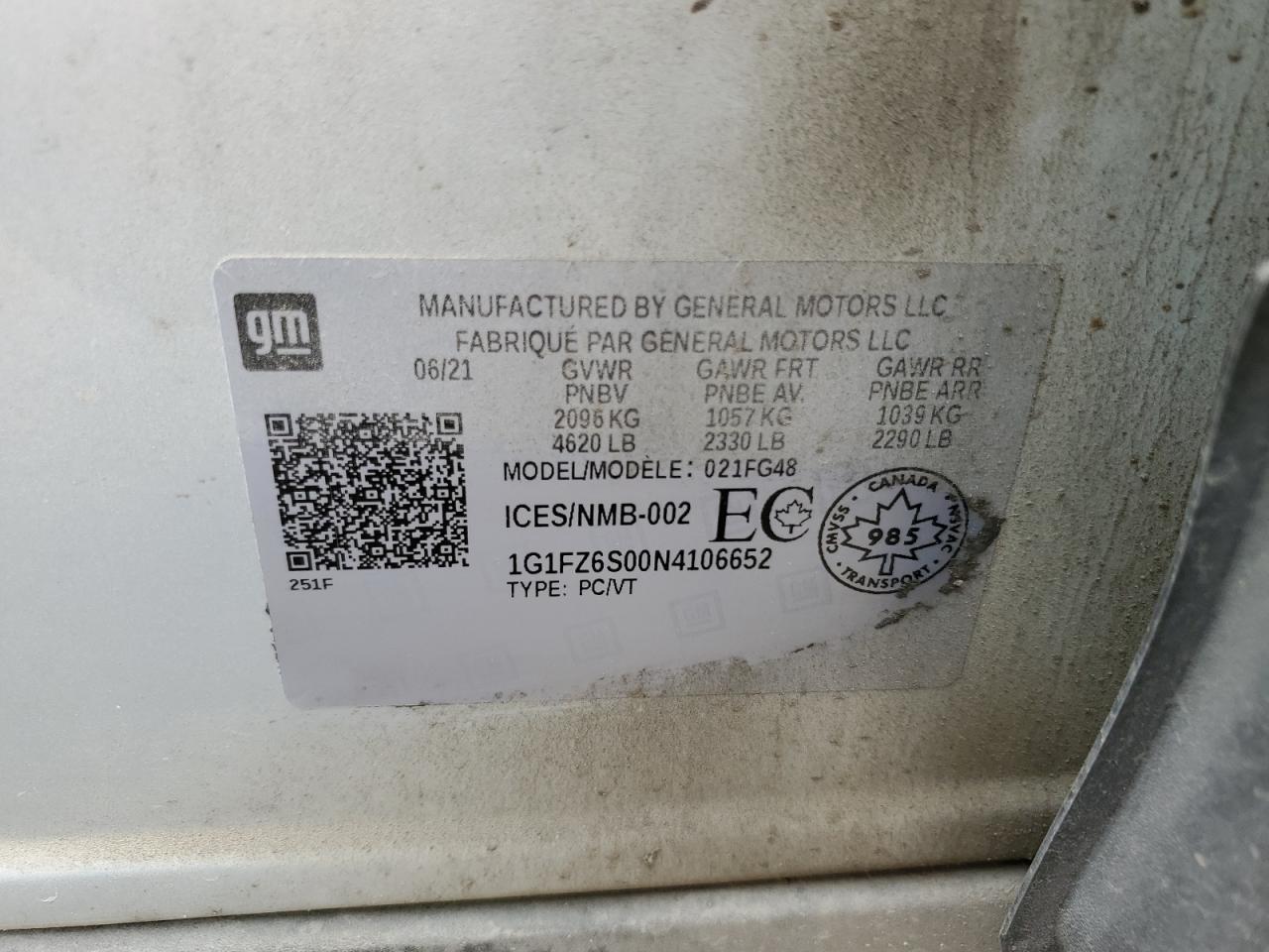 1G1FZ6S00N4106652 CHEVROLET BOLT 2022