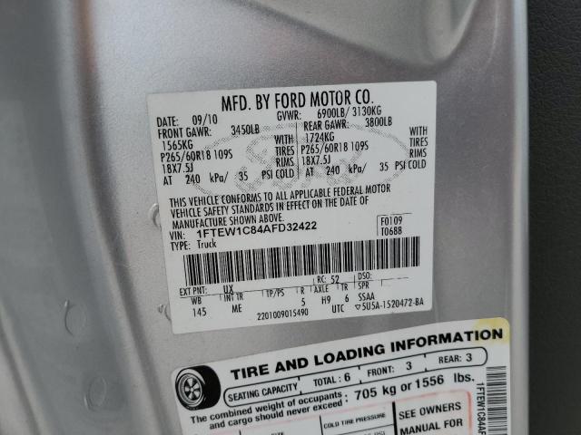 2010 Ford F150 Supercrew VIN: 1FTEW1C84AFD32422 Lot: 63123864